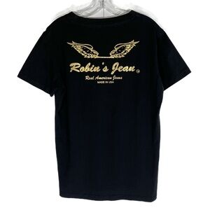 Robin's Jean T Shirt Mens Medium Black Angel Wings Real Short Sleeve Made In USA
